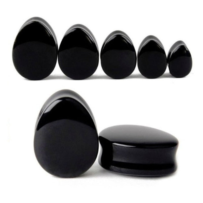 Black Agate Teardrop Plugs 0 gauge (8mm) Black Agate Pair