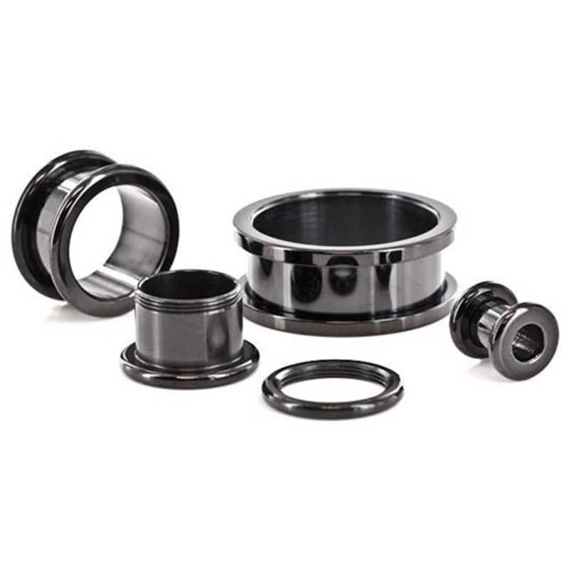 Black Screw-on Tunnels 5/8 inch (16mm) Black Pair