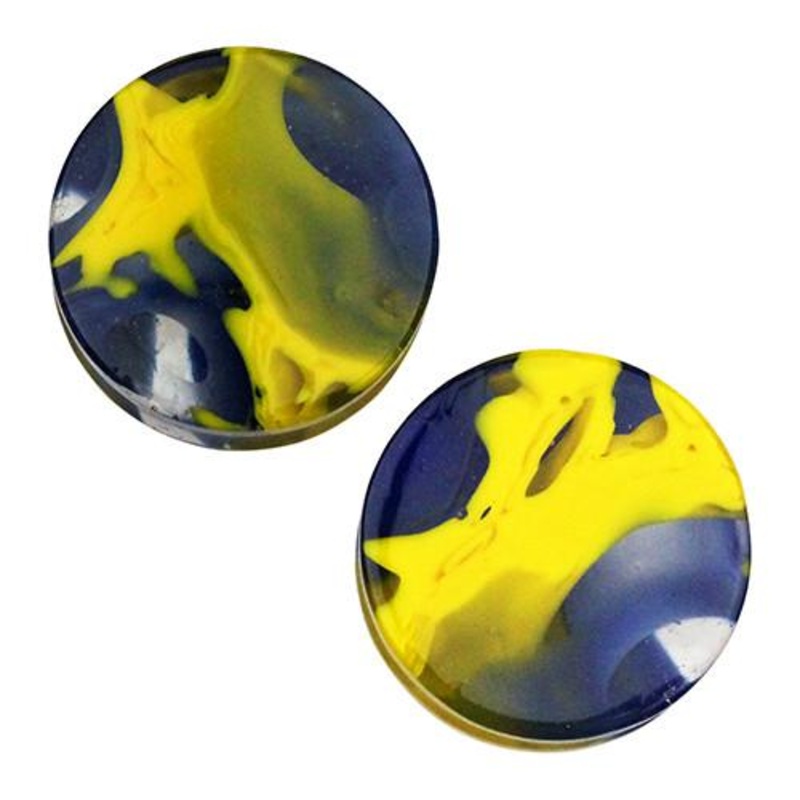 Blue & Yellow Power Plugs by Gorilla Glass 00 gauge (10mm) Blue Yellow Pair