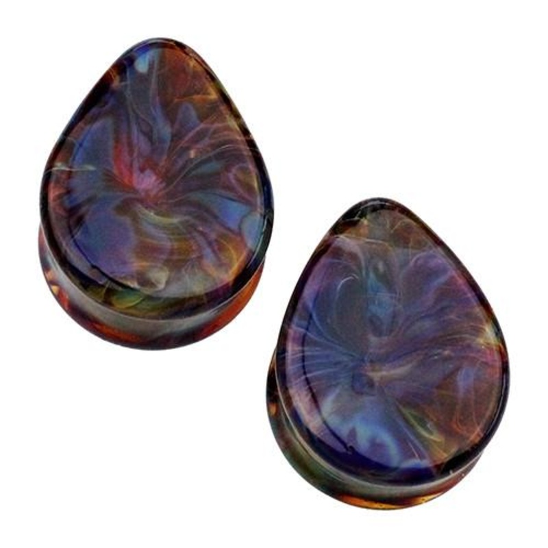 Borostone Teardrop Plugs by Glasswear Studios 9/16 inch (14mm) Bloody Mary Pair