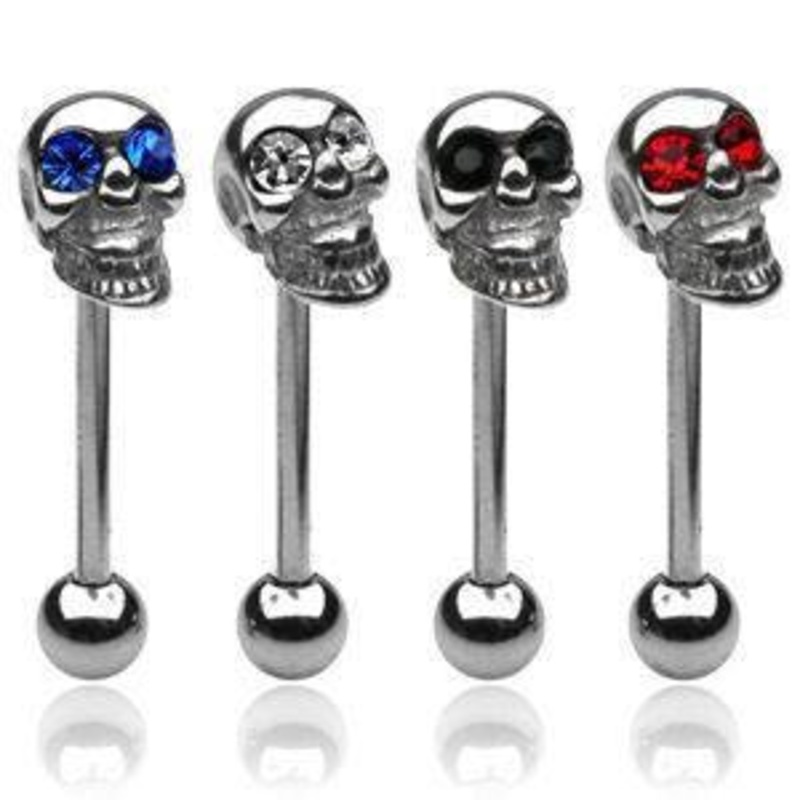 CZ Skull Stainless Tongue Barbell 14g – 5/8″ long (16mm) Black Stainless Steel