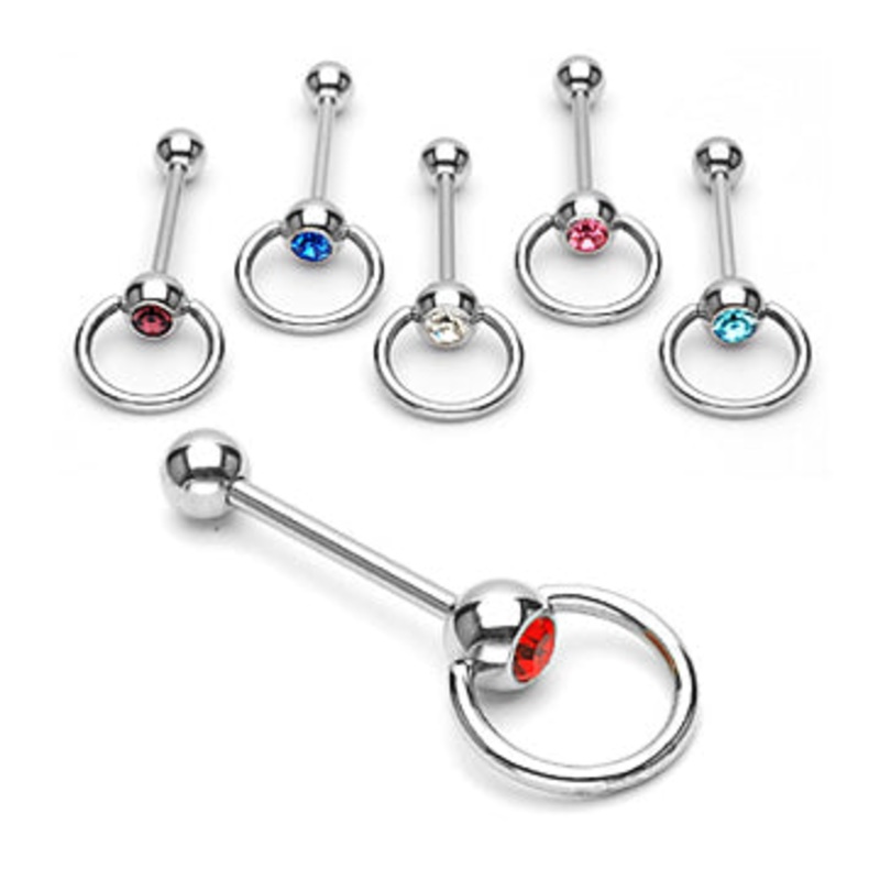 CZ Stainless Tongue Knocker 14g – 5/8″ long (16mm) Aqua Stainless Steel