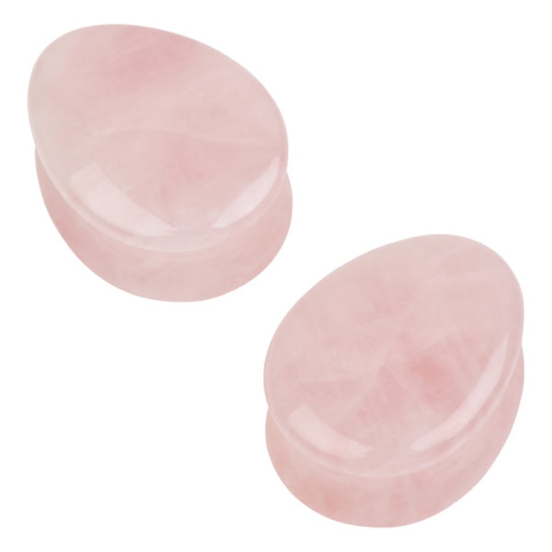 Rose Quartz Teardrop Plugs 0 gauge (8mm) Rose Quartz Pair