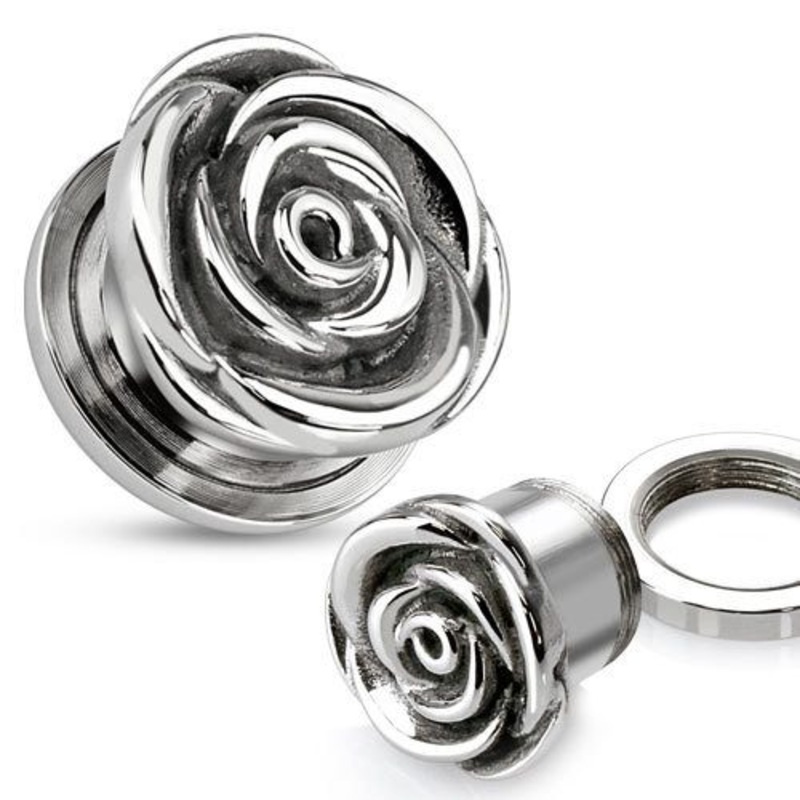 Rose Stainless Screw-on Plugs 1/2 inch (12mm) Stainless Steel Pair