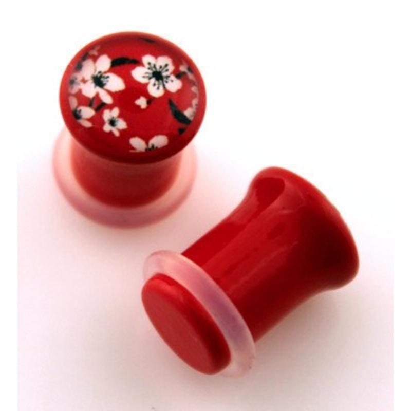 Sakura Cherry Blossom Plugs 7/16 inch (11mm) Red Pair