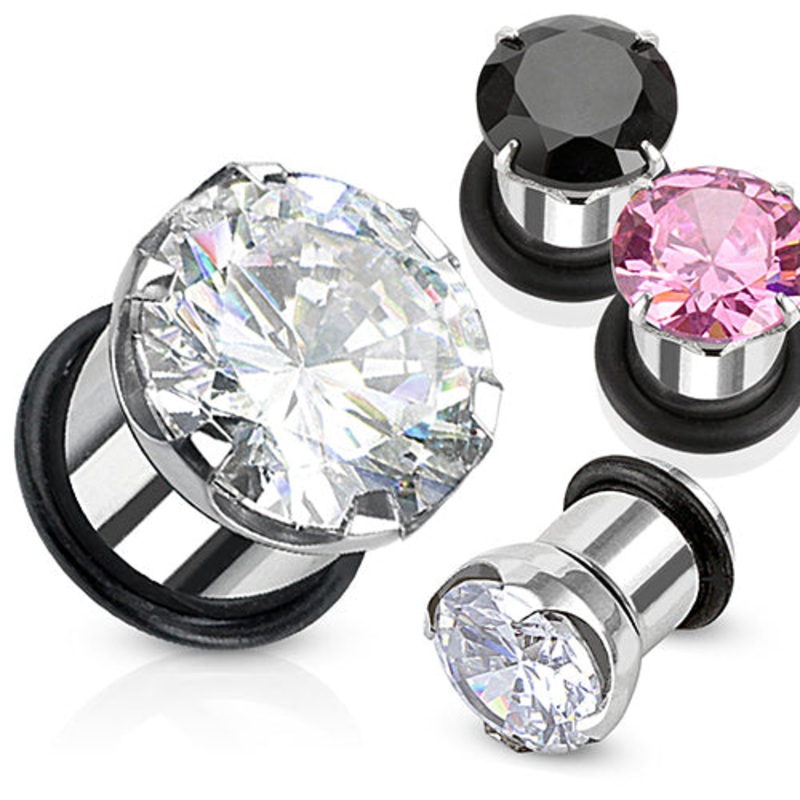 Single Flare CZ Stainless Plugs 8 gauge (3mm) Aurora Borealis Pair