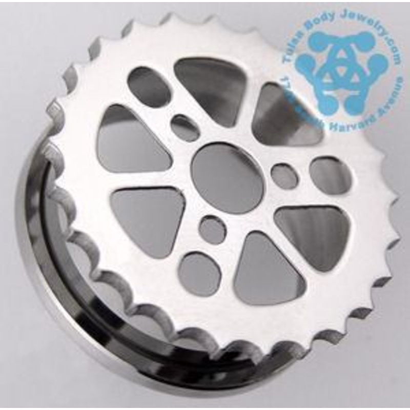 Sprocket Stainless Screw-On Tunnels 7/8 inch (22mm) Stainless Steel Pair