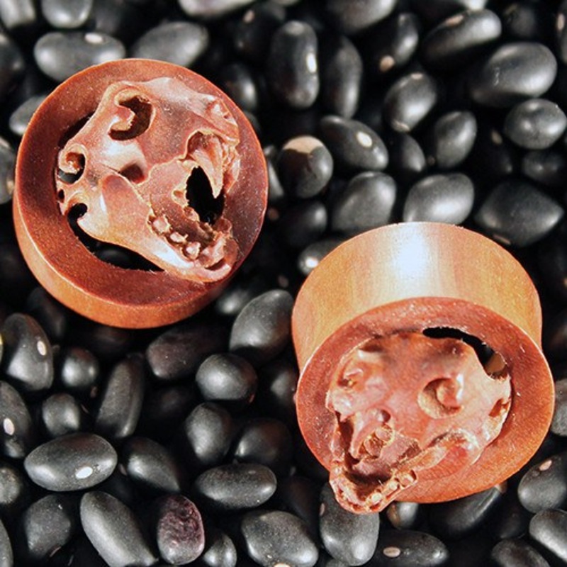 Tiger Skull Plugs by Urban Star Organics 0 gauge (8mm) Sabo Wood Pair
