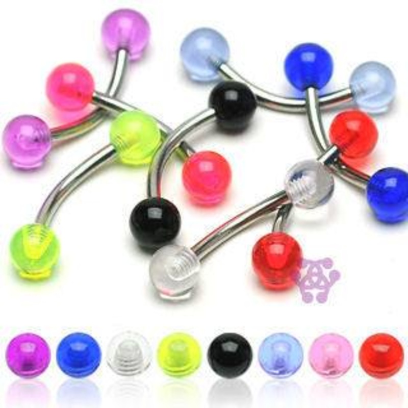 16g Acrylic & Stainless Curved Barbell 16g – 5/16″ long (8mm) – 3mm balls Black