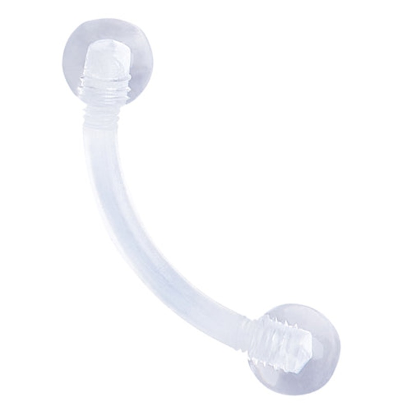 16g Clear Bioflex Curved Barbell 16g – 5/16″ long (8mm) – 3mm balls Clear