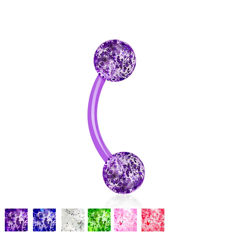 16g Glitter Bioflex Curved Barbell 16g – 5/16″ long (8mm) – 4mm balls Green