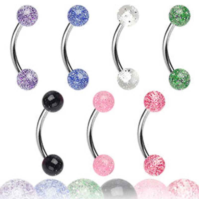16g Glitter Curved Barbell 16g – 5/16″ long (8mm) – 4mm balls Black