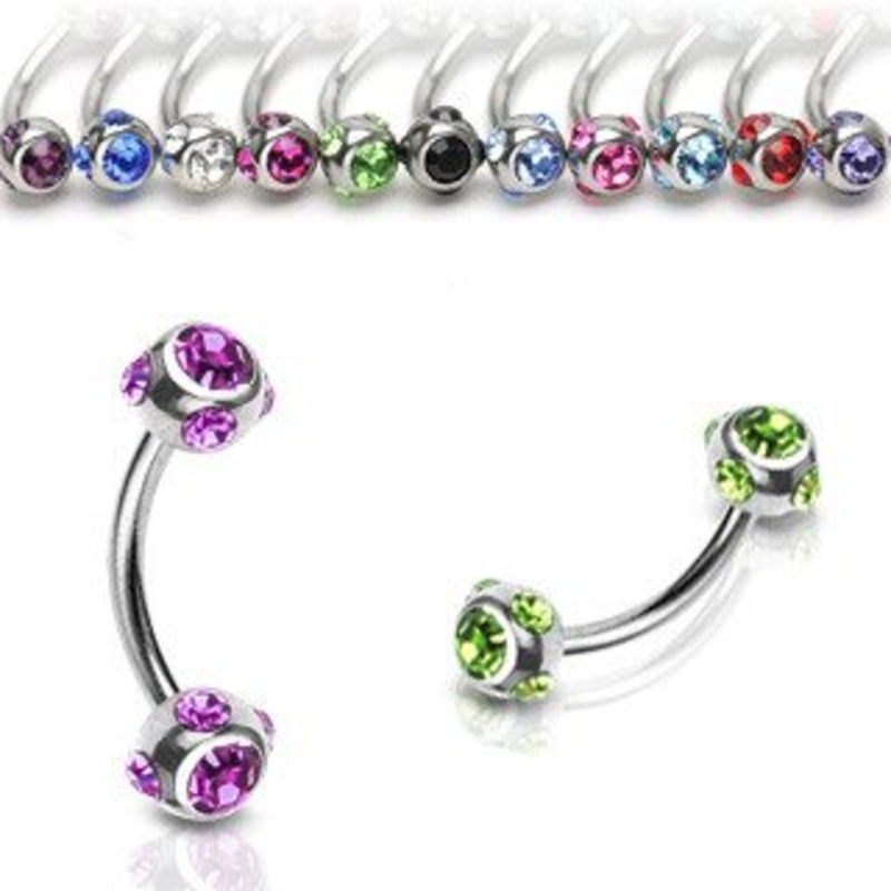 16g Multi-gem Stainless Curved Barbell 16g – 5/16″ long (8mm) Black