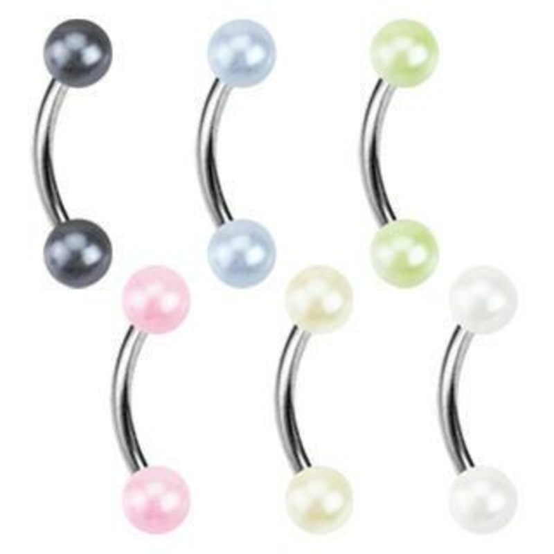 16g Pearl Curved Barbell 16g – 5/16″ long (8mm) Light Blue