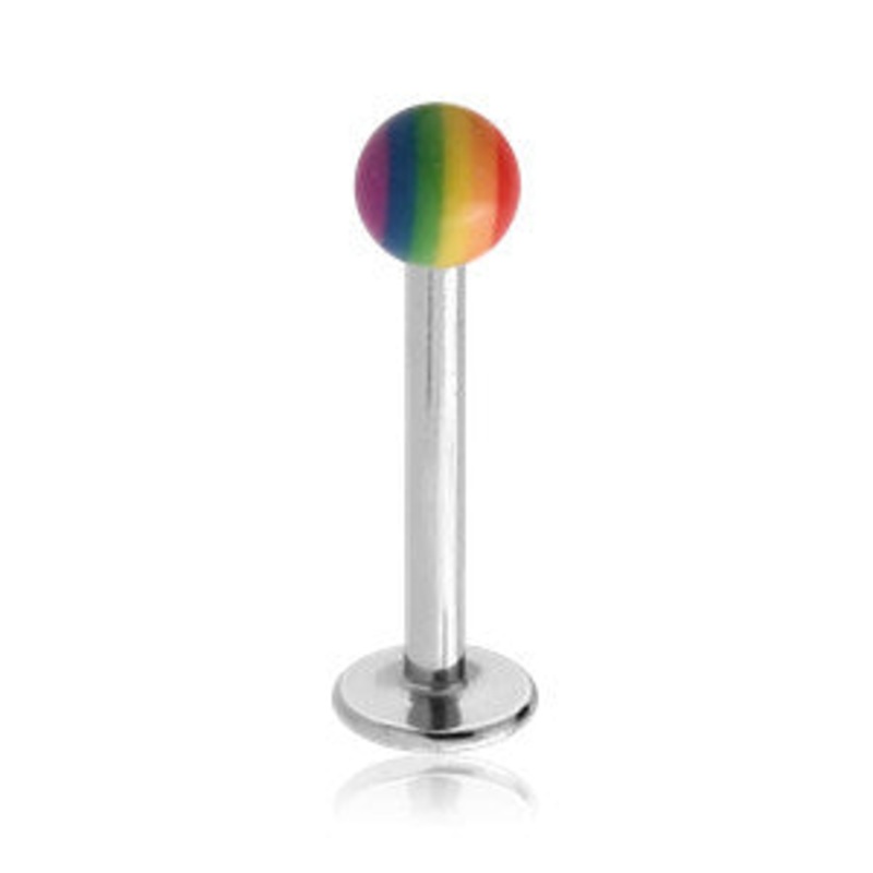 16g Rainbow Labret 16g – 1/4″ long (6mm) – 3mm ball Rainbow Stainless Steel