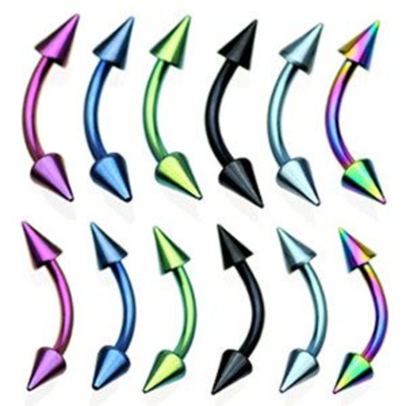 16g Spiked PVD Coated Curved Barbell 16g – 5/16″ long (8mm) – 3x4mm cones Blue