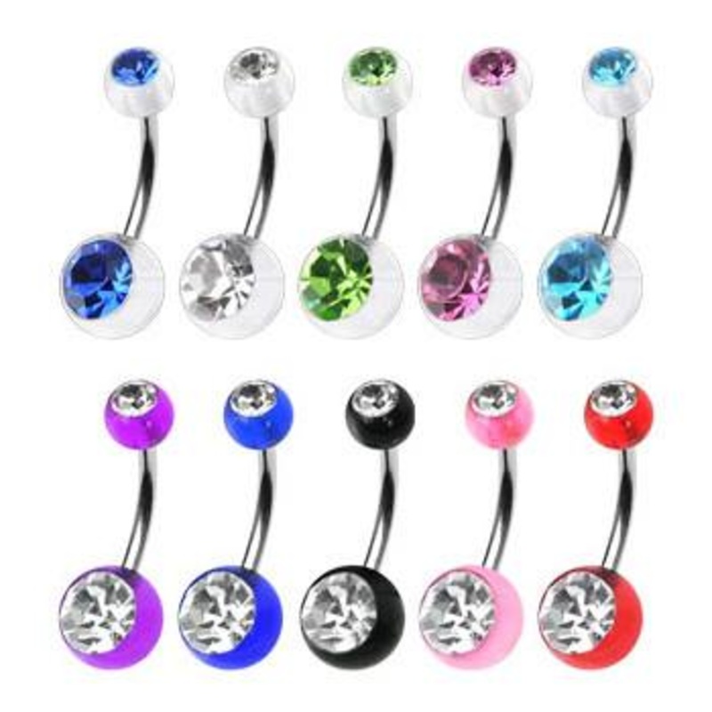 Acrylic CZ Belly Barbell 14g – 7/16″ long (11mm) Black w/ Clear CZs