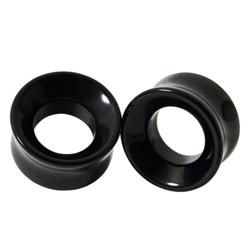 Black Obsidian Tunnels by Diablo Organics 9/16 inch (14mm) Black Obsidian Pair