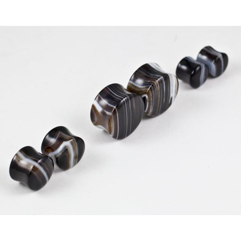 Black Tibetan Agate Plugs by Oracle Body Jewelry 7/16 inch (11mm) Black Tibetan Agate Pair