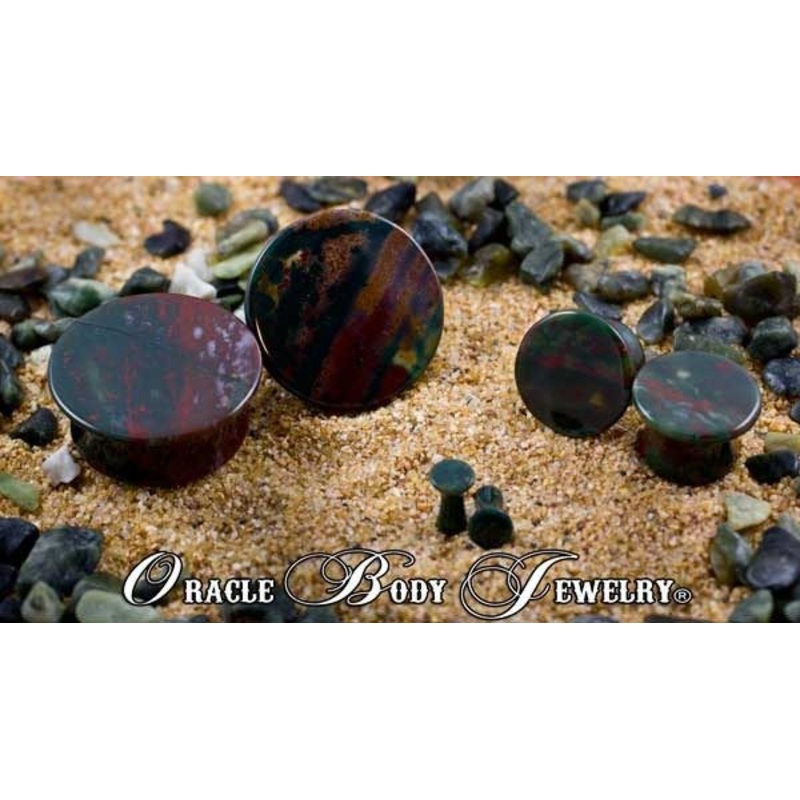 Bloodstone Mayan Plugs by Oracle Body Jewelry 1/2 inch (13mm) Bloodstone Pair