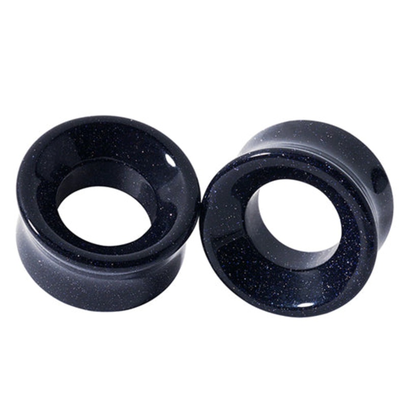 Blue Goldstone Tunnels by Diablo Organics 7/16 inch (11mm) Blue Goldstone Pair