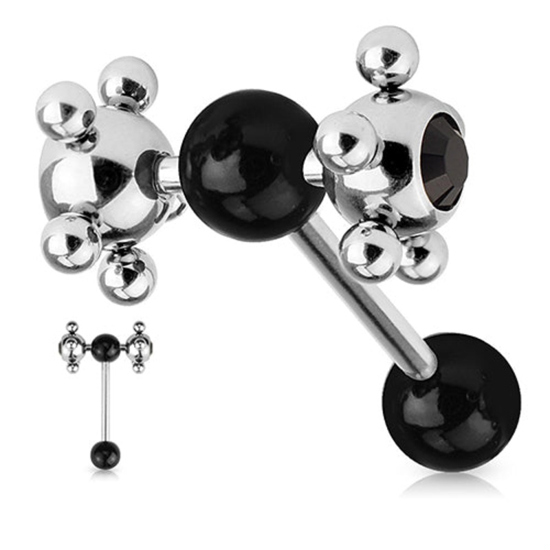 CZ Roller Tongue Barbell 14g – 5/8″ long (16mm) Black