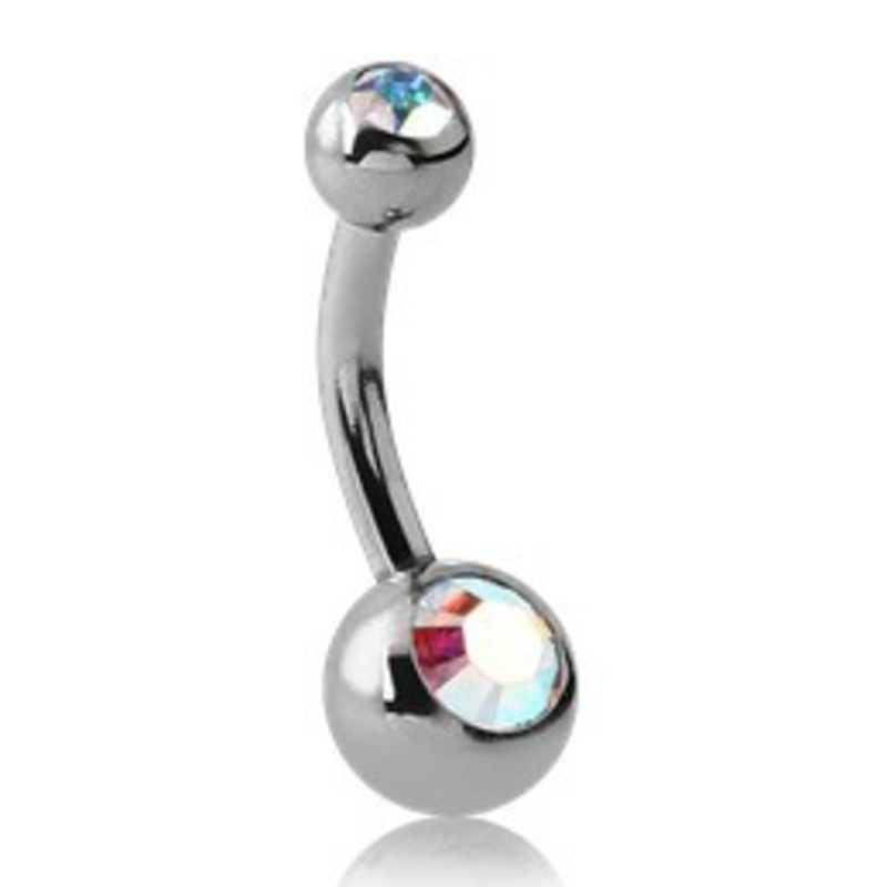 Mini Double CZ Stainless Belly Barbell 14g – 5/16″ long (8mm) – 4/6mm balls Clear Stainless Steel