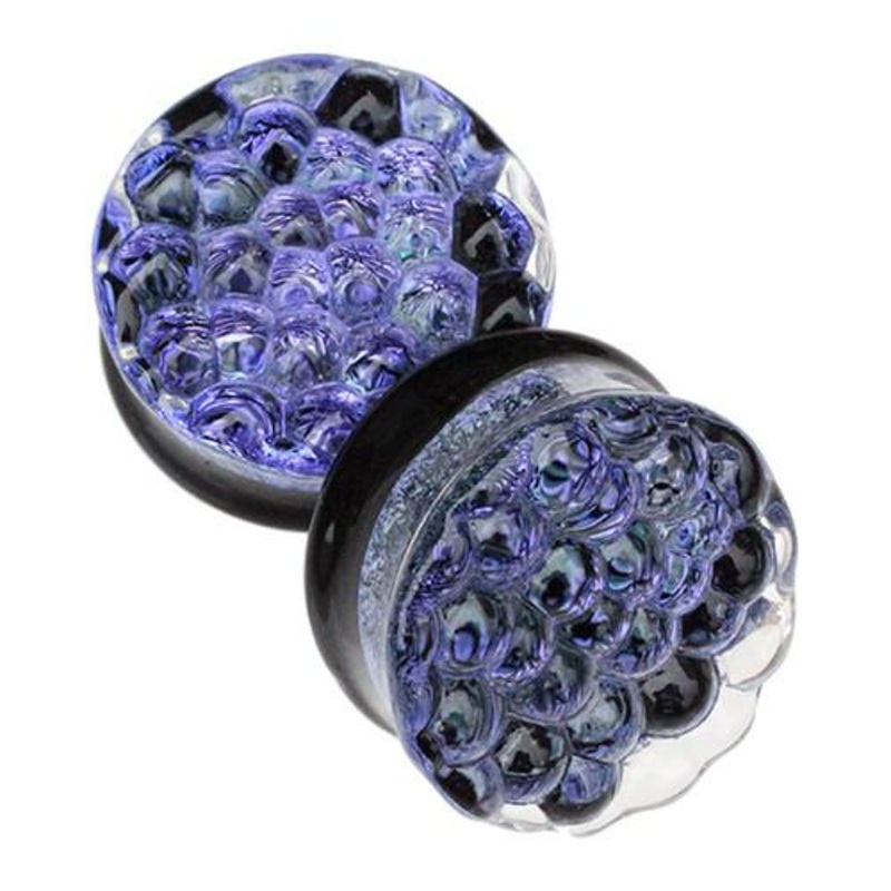 Purple Foil Bubble Textured Plugs by Glasswear Studios 9/16 inch (14mm) Purple Pair