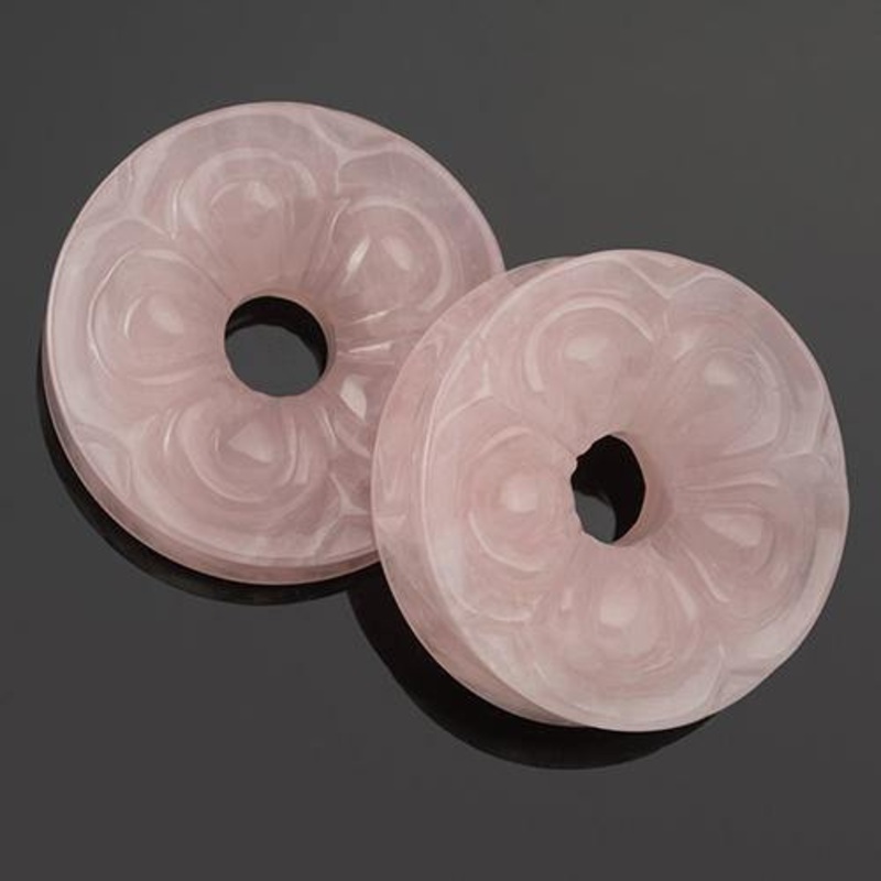 Rose Quartz Flower Tunnels by Diablo Organics 3/4 inch (19mm) Rose Quartz Pair