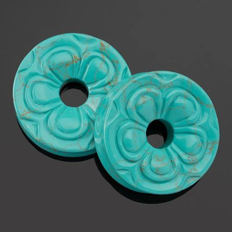 Turquoise Flower Tunnels by Diablo Organics 3/4 inch (19mm) Turquoise Pair