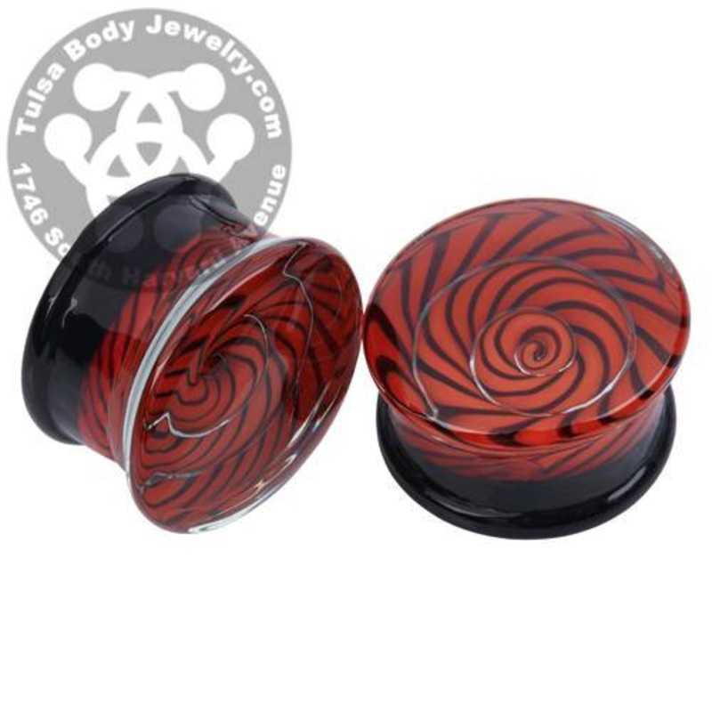 Twisted Glass Plugs 0 gauge (8mm) Black & Red Pair