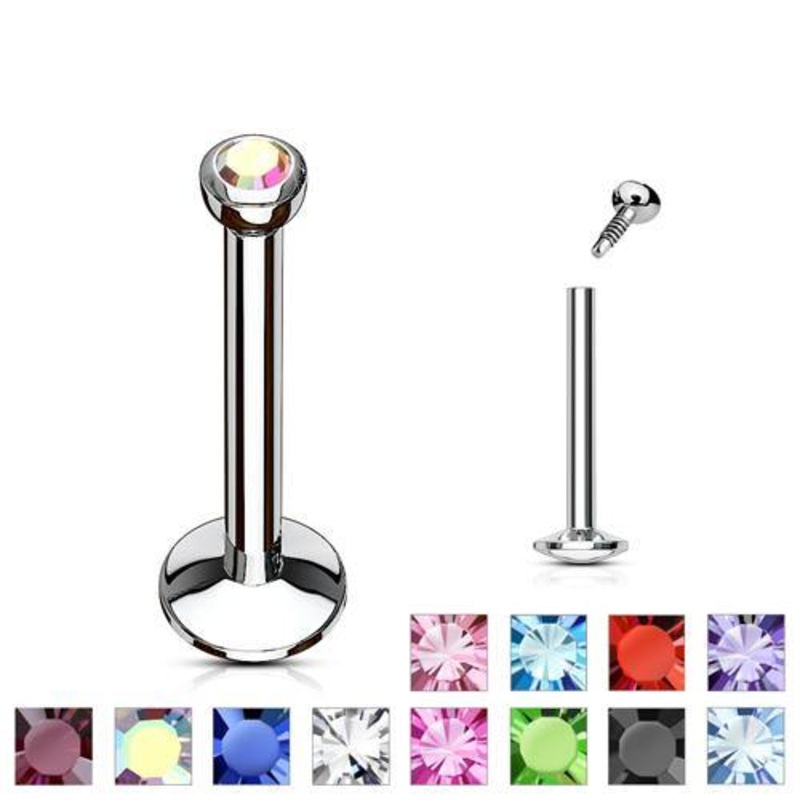 14g Microgem Stainless Labret 14g – 5/16″ long (8mm) Aurora Borealis Stainless Steel