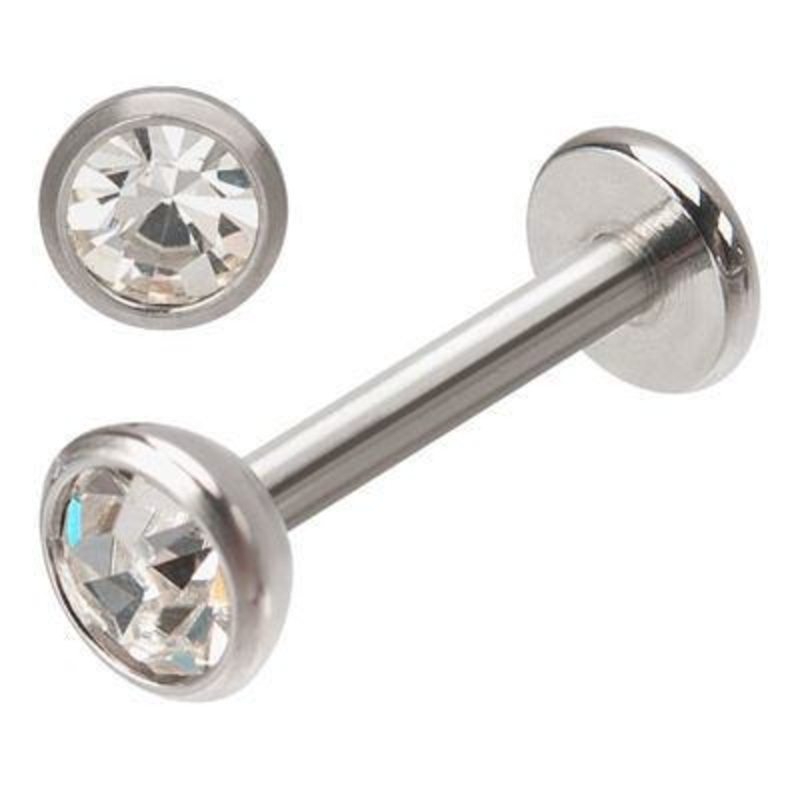 16g Bezel-set CZ Stainless Labret 16g – 3/8″ long – 3mm gem Clear Stainless Steel
