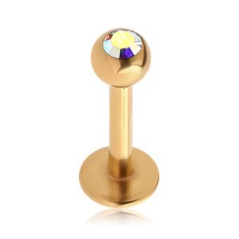 16g CZ Gold Labret 16g – 5/16″ long (8mm) – 3mm ball Aqua Gold Stainless