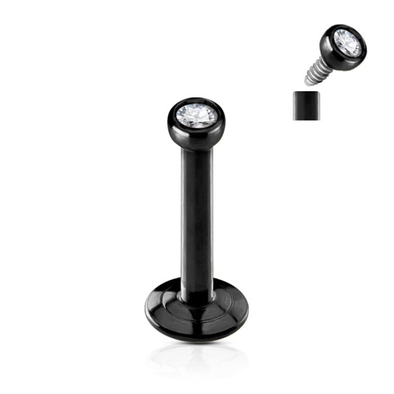 16g Microgem Black Labret 16g – 1/4″ long (6mm) Clear Black Stainless