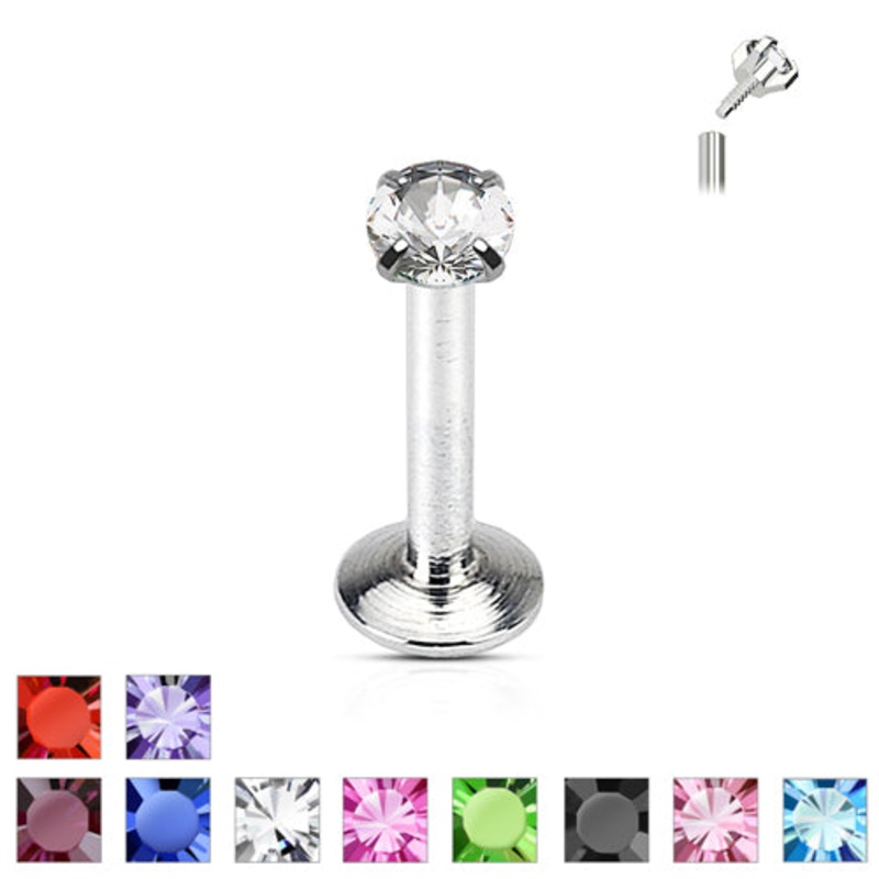 16g Prong-set CZ Stainless Labret 16g – 1/4″ long (6mm) – 2mm CZ Dark Blue Stainless Steel