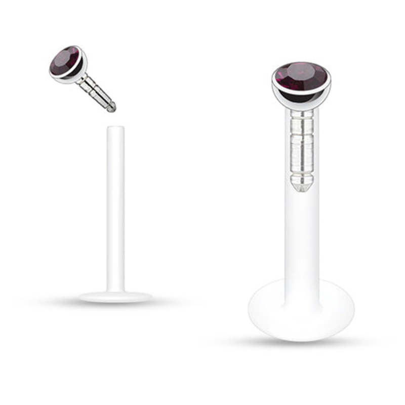 16g Push-in Microgem Bioflex Labret 16g – 5/16″ long (8mm) Aqua Clear Bioflex