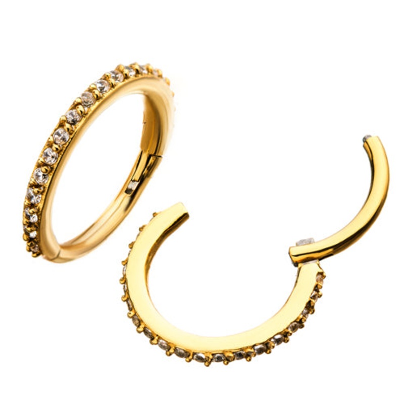 CZ Paved Gold Hinged Segment Ring 16g – 5/16″ diameter (8mm) Gold Stainless