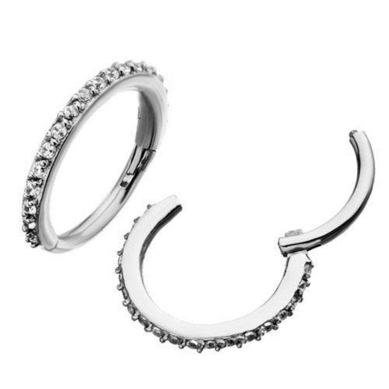 CZ Paved Stainless Hinged Segment Ring 16g – 5/16″ diameter (8mm) Clear Stainless Steel