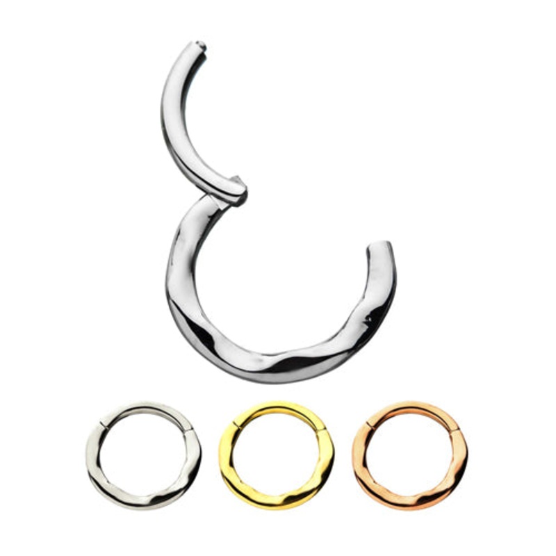 Hammered Wave Hinged Segment Ring 16g – 5/16″ diameter (8mm) Stainless Steel