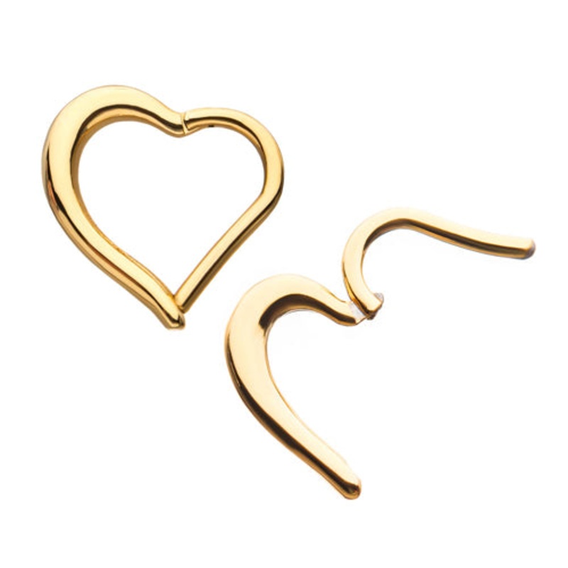Heart Gold Hinged Ring 16g – 5/16″ diameter (8mm) Gold Stainless