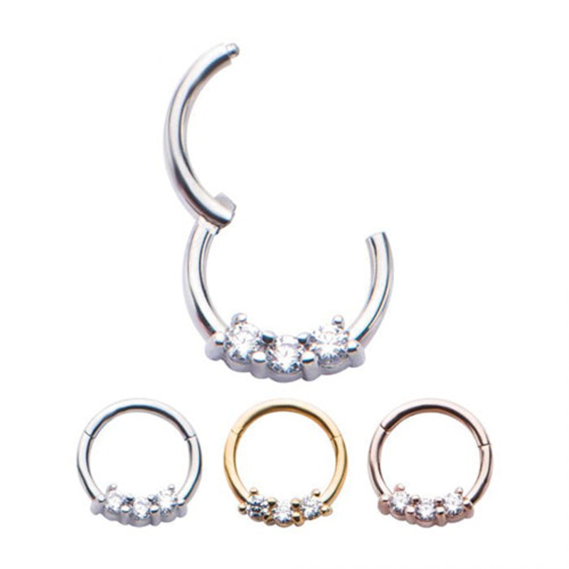 Prong CZ Stainless Hinged Segment Ring 16g – 5/16″ diameter (8mm) Clear Gold Stainless