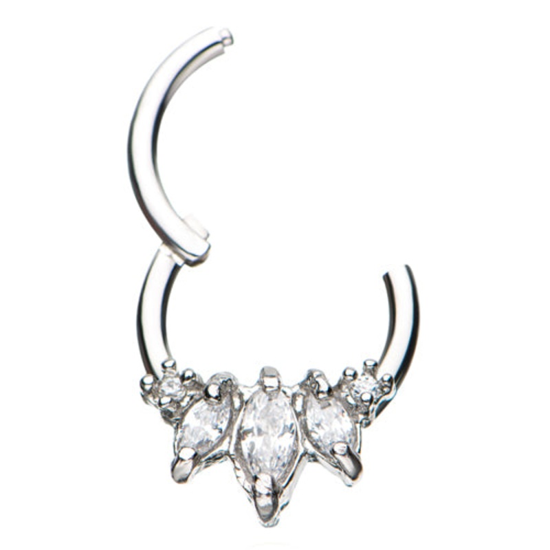 Stainless CZ Princess Hinged Segment Ring 16g – 5/16″ diameter (8mm) Clear Stainless Steel