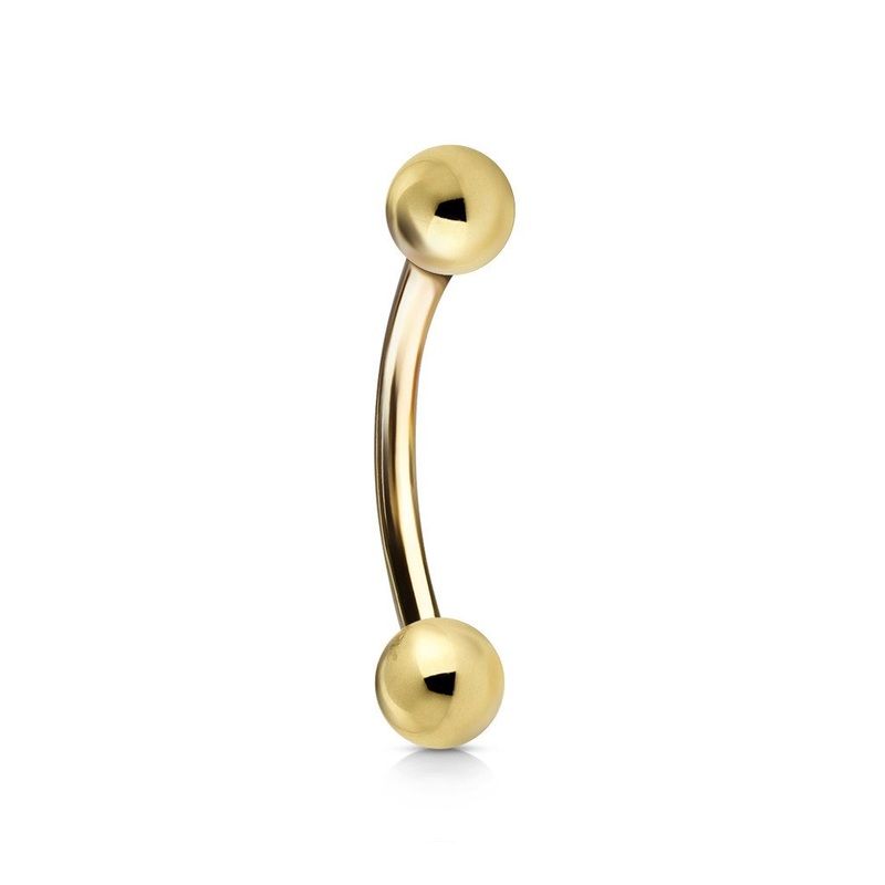 14g Yellow 14k Gold Curved Barbell 14g – 1/4″ long (6mm) – 3mm balls Yellow 14k Gold