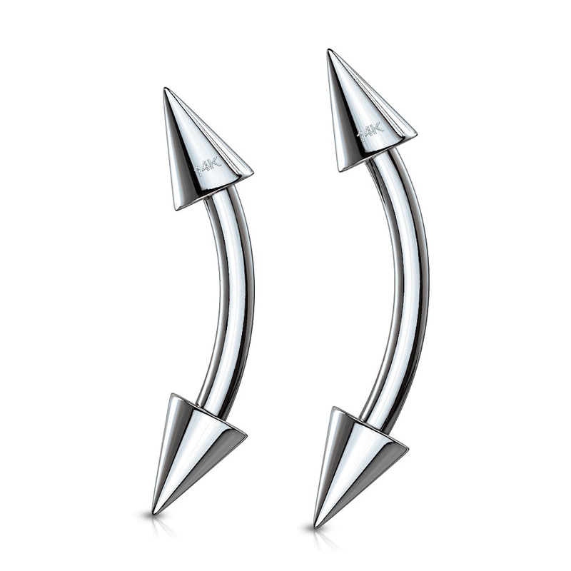 16g Spiked White 14k Gold Curved Barbell 16g – 5/16″ long (8mm) White 14k Gold
