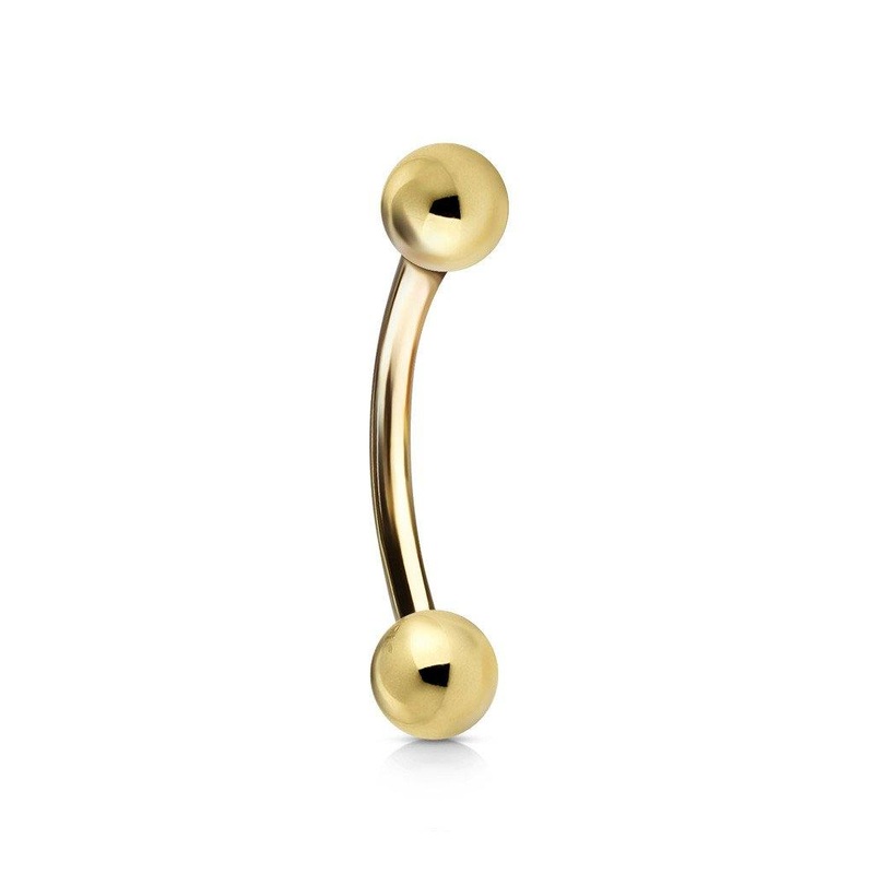 16g Yellow 14k Gold Curved Barbell 16g – 1/4″ long (6mm) – 3mm balls Yellow 14k Gold