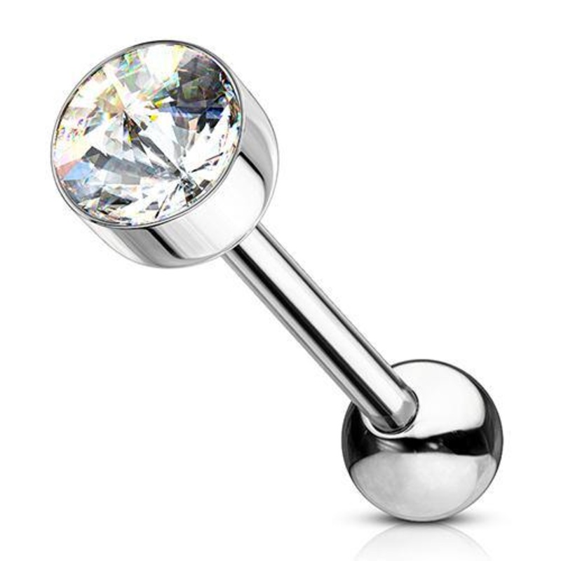 CZ Cup Stainless Tongue Barbell 14g – 5/8″ long (16mm) Aurora Borealis Stainless Steel