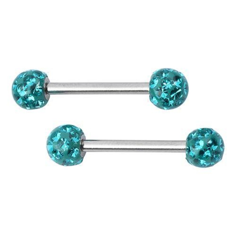 Ferido CZ Nipple Barbells 14g – 15/32″ long (12mm) – 5mm balls Aqua Stainless Steel