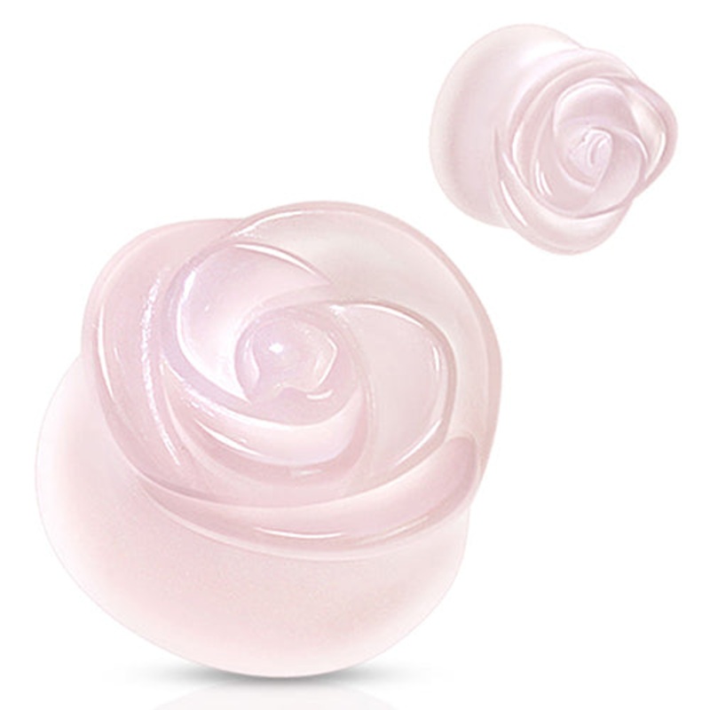 Rose Quartz Rose Plugs 2 gauge (6mm) Rose Quartz Pair