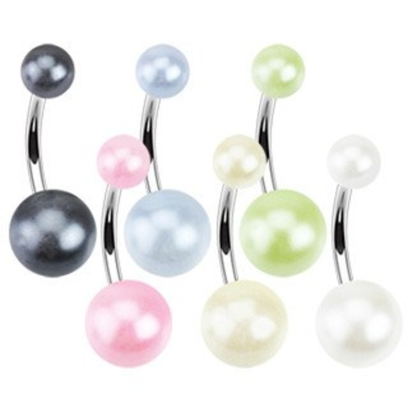 Synthetic Pearl Belly Ring 14g – 3/8″ long (10mm) Cream
